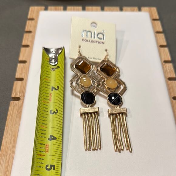 MIA Gold, Brown & Black Dangle Earrings - Picture 3 of 7